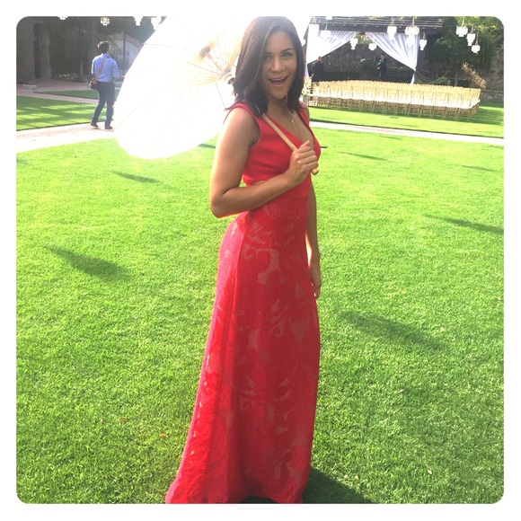 BCBG Red Lace Gown - Picture 1 of 5